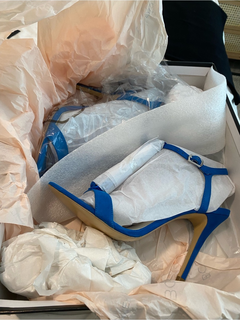 BCBG Cobalt Blue Strappy Stiletto Sandals